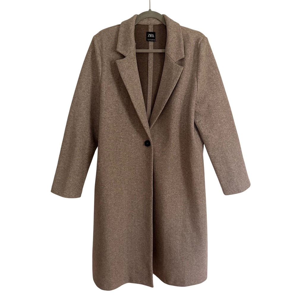 Zara Taupe Brown Marl Single Button Longline Trench Coat Jacket Large